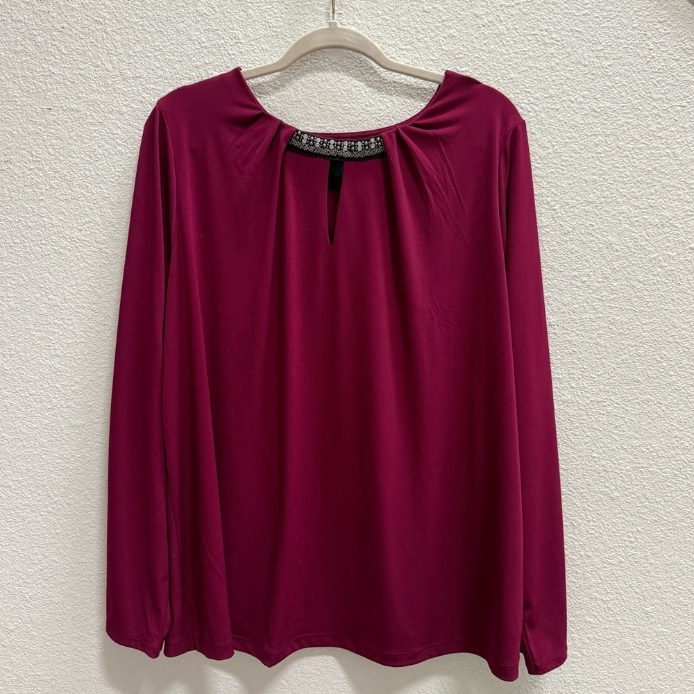 Liz Claiborne Burgundy Wine Red Long Sleeve Blouse with Collar Women’s Plus Size